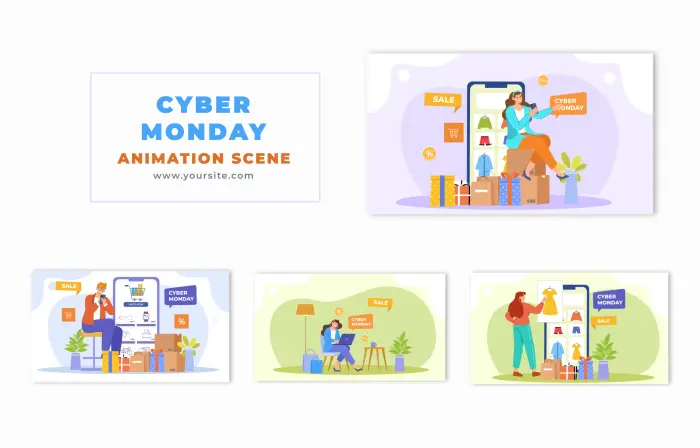 Cyber Monday Flat Design Character Online Shopping Animation Scene